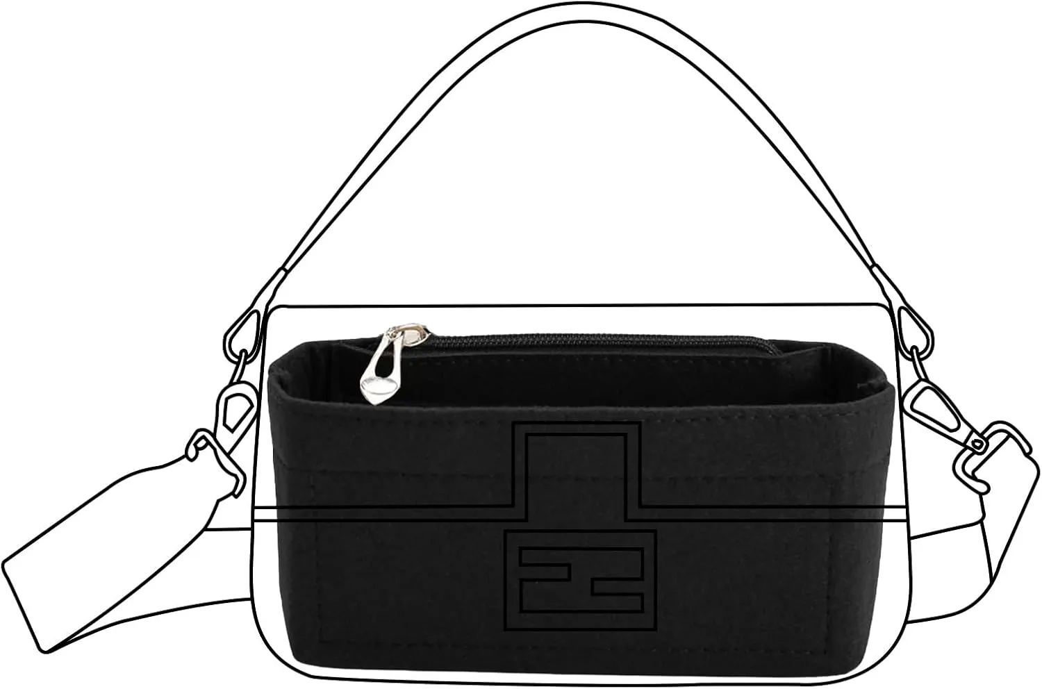 Lckaey Felt purse organizer for FENDI baguette bag insert for fendi Handbag baguette Organizers Y090black-S