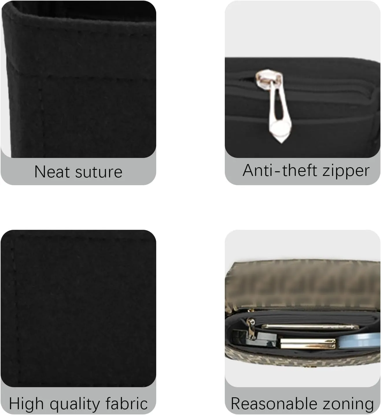 Lckaey Felt purse organizer for FENDI baguette bag insert for fendi Handbag baguette Organizers Y090black-S