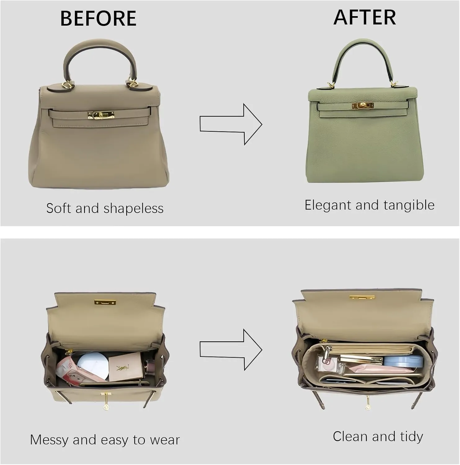 Lckaey purse insert for kelly 25 bag organizer insert bags organizerY074Khaki-S
