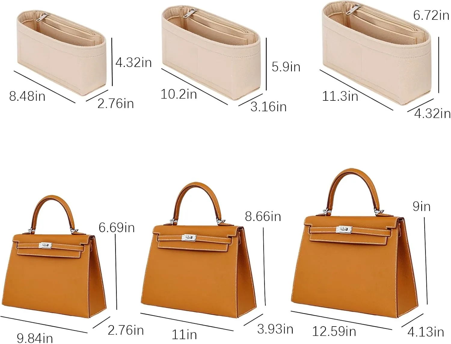 Lckaey purse insert for kelly 25 bag organizer insert bags organizerY074Khaki-S
