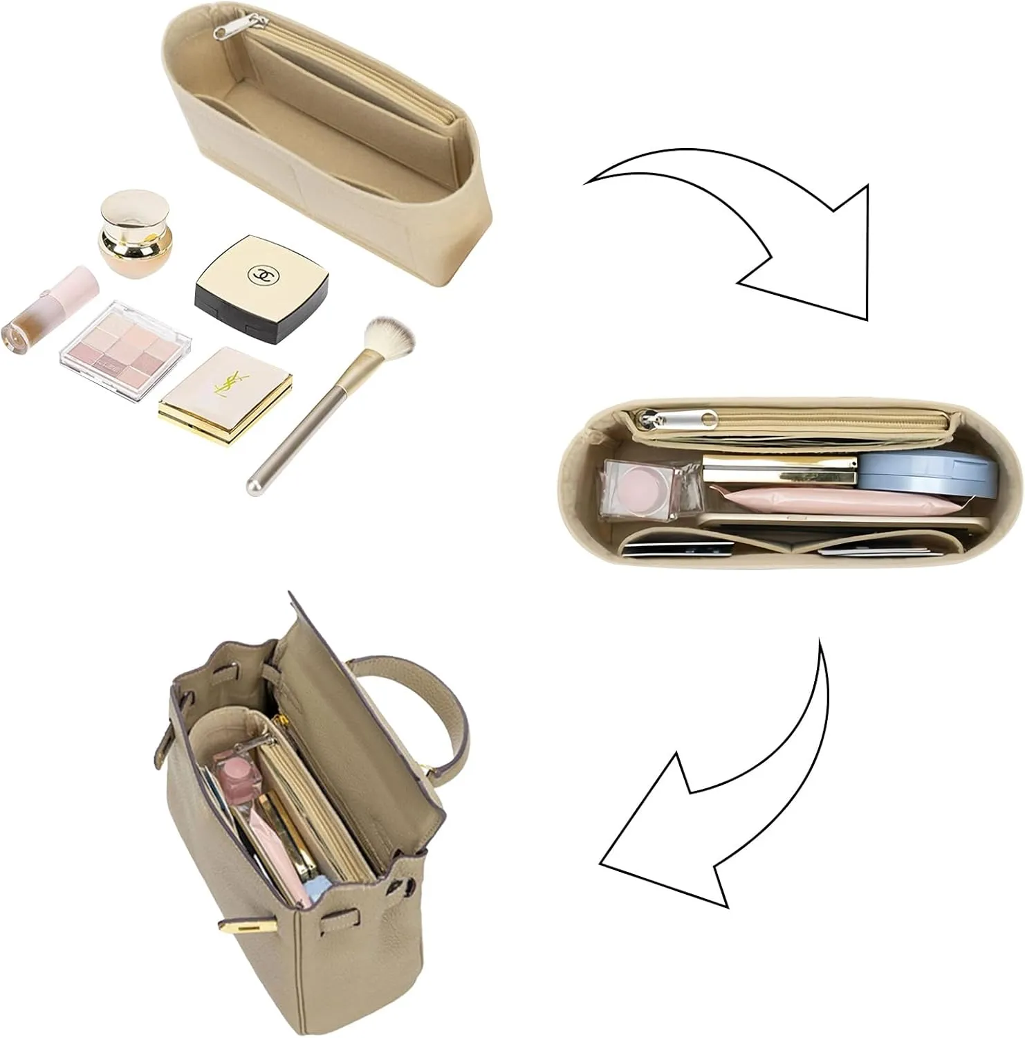 Lckaey purse insert for kelly 25 bag organizer insert bags organizerY074Khaki-S