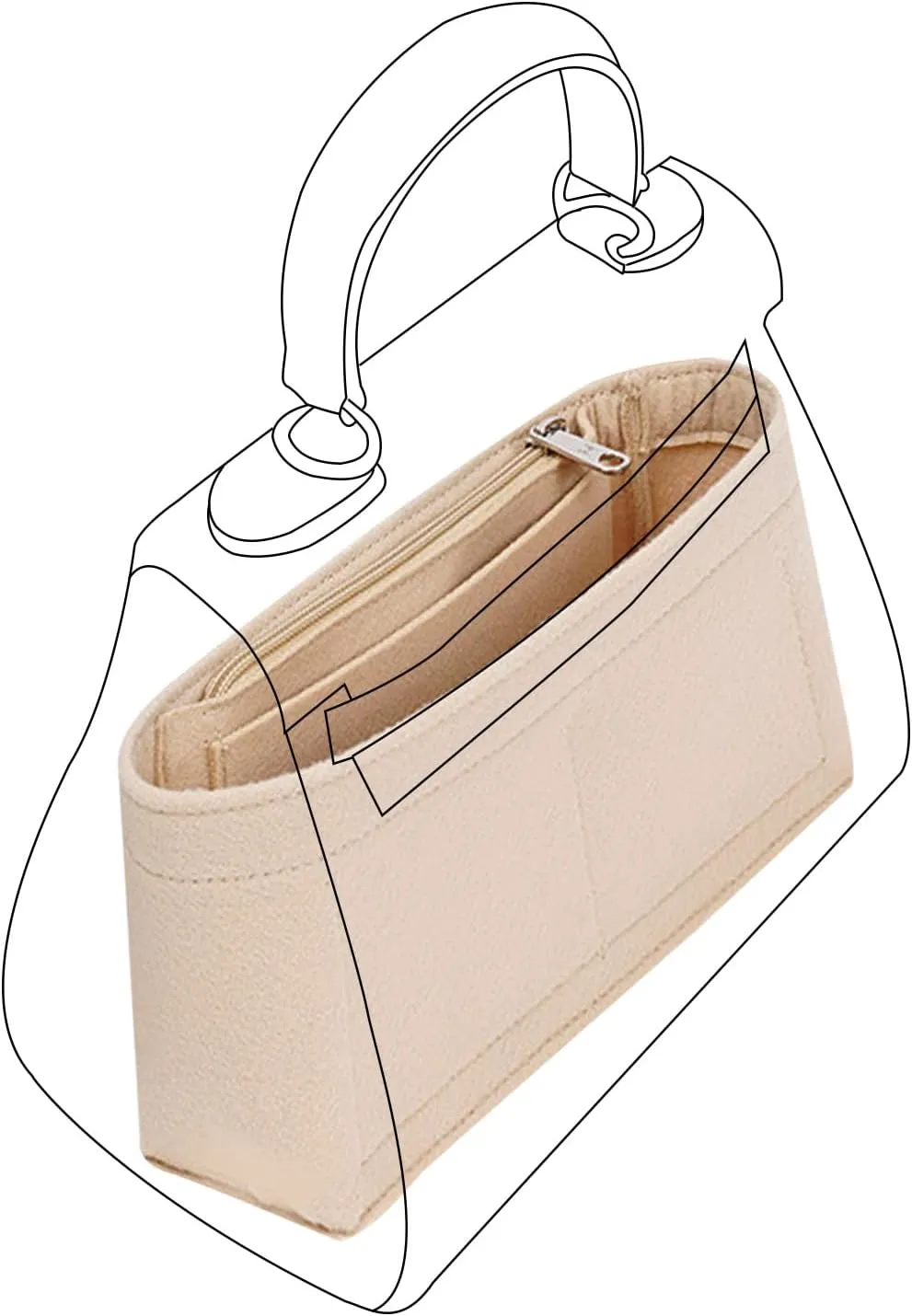 Lckaey purse insert for kelly 25 bag organizer insert bags organizerY074Khaki-S