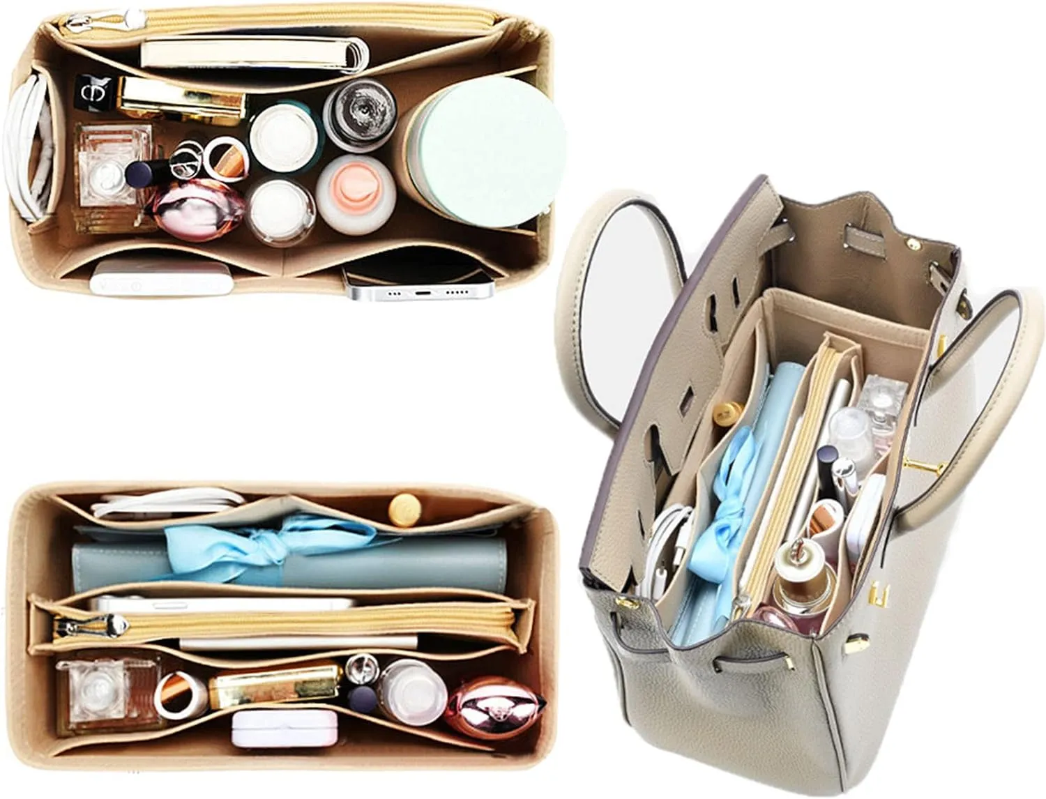 Lckaey Purse Organizer for Hermes birkin bag 25 Felt organizer insert Y013camel-S