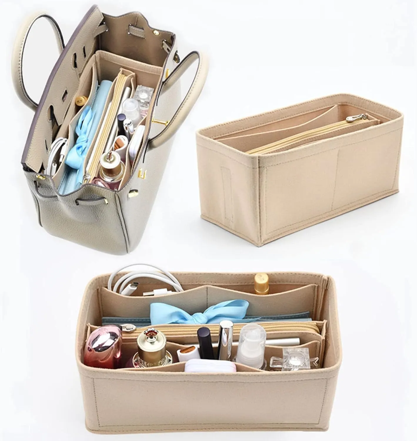 Lckaey Purse Organizer for Hermes birkin bag 25 Felt organizer insert Y013camel-S
