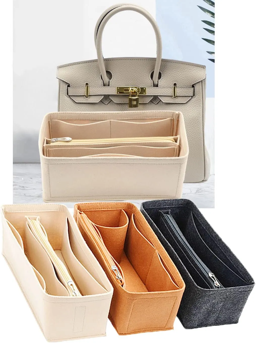 Lckaey Purse Organizer for Hermes birkin bag 25 Felt organizer insert Y013camel-S