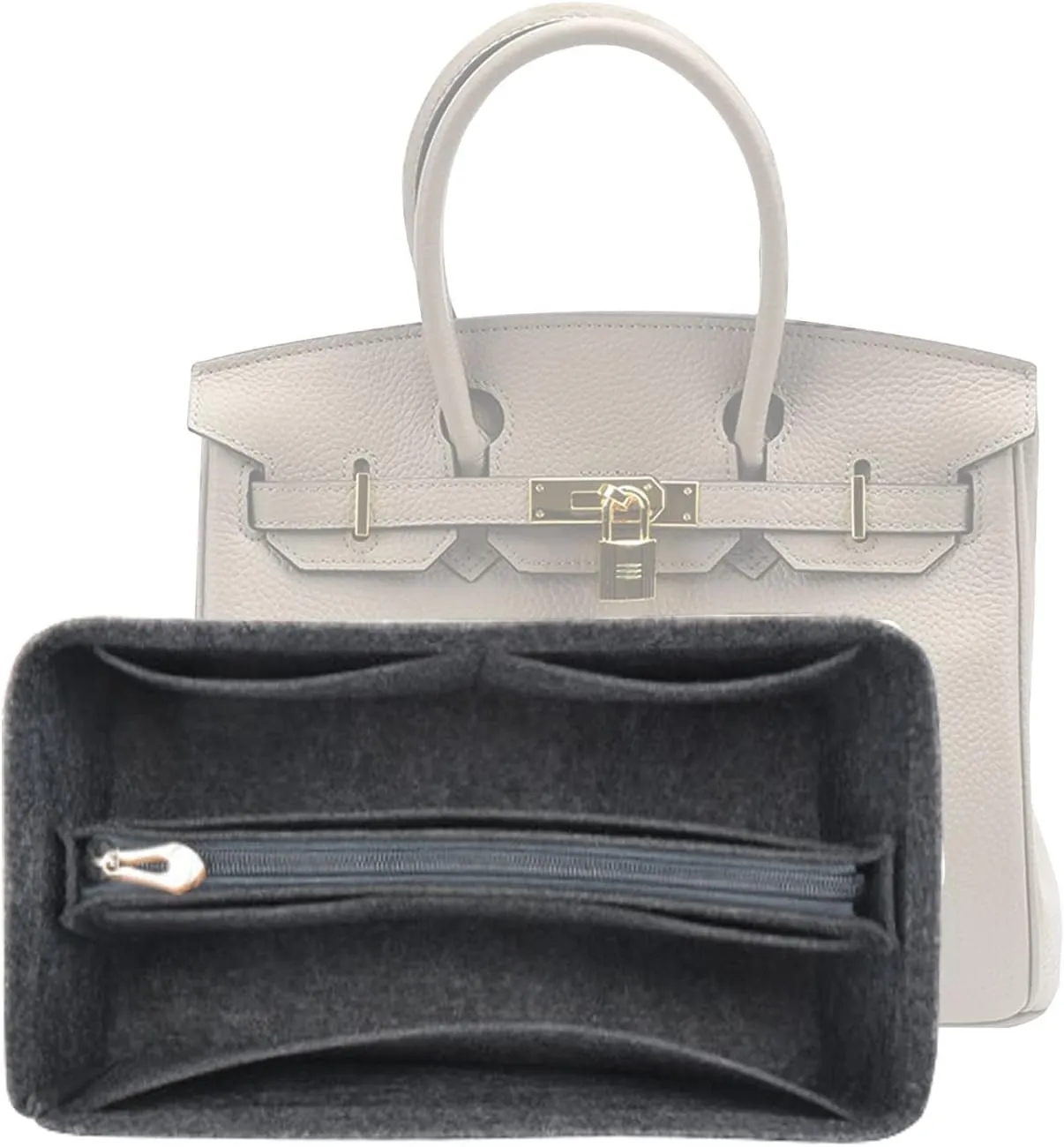 Lckaey Purse Organizer for Hermes birkin bag 25 Felt organizer insert Y013M Pull grey-S