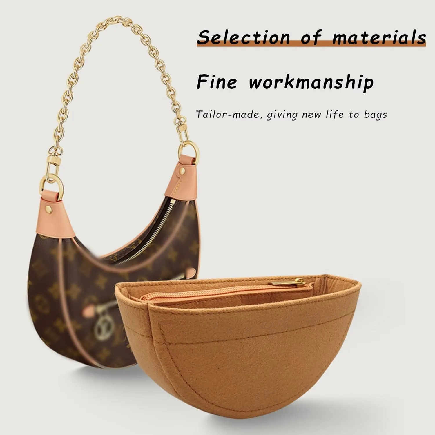 Lckaey Purse Organizer for Loop Hobo Bag Organizer Insert - 2mm Felt Handbag Insert Y096-camel