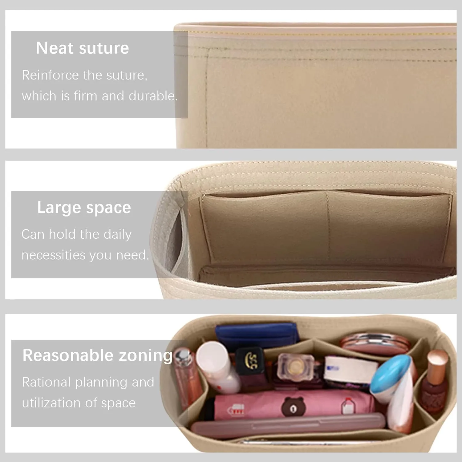 Lckaey Purse Organizer insert for loewe puzzle Handbag bag Felt insert Y091Khaki-mini