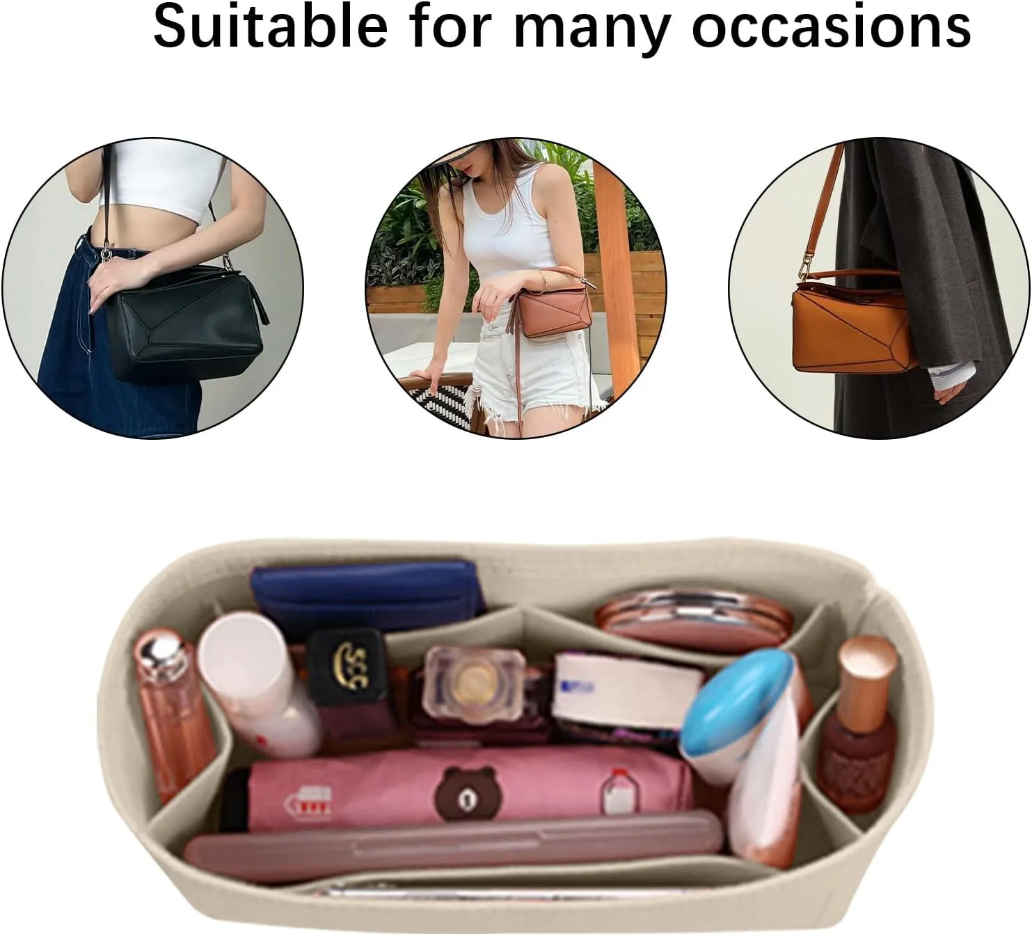Lckaey Purse Organizer insert for loewe puzzle Handbag bag Felt insert Y091Khaki-mini