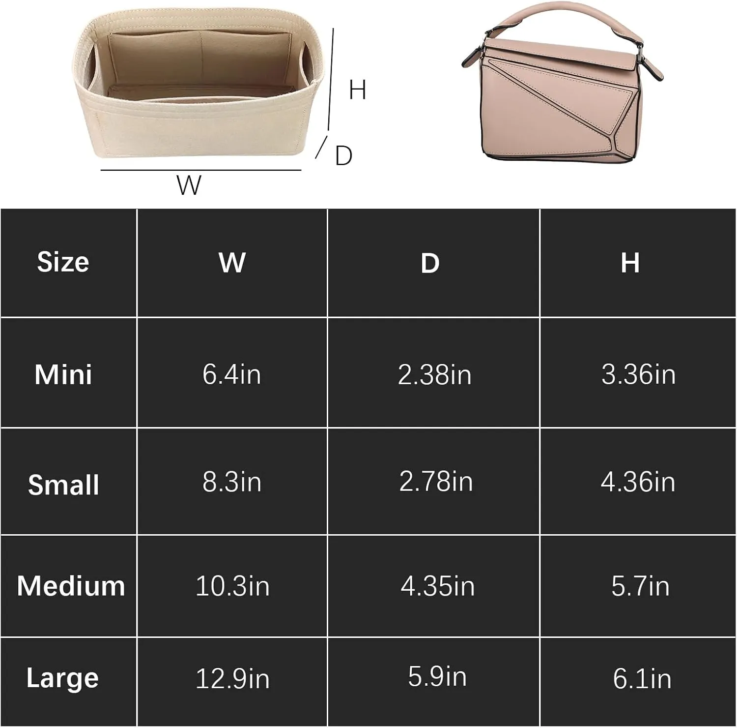 Lckaey Purse Organizer insert for loewe puzzle Handbag bag Felt insert Y091Khaki-mini