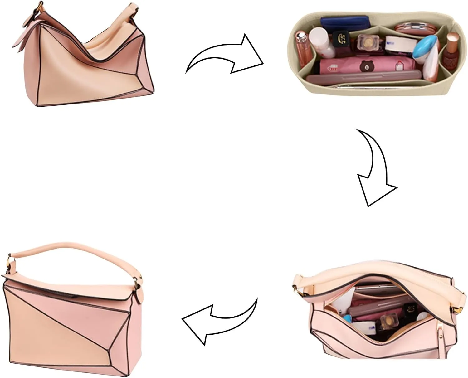 Lckaey Purse Organizer insert for loewe puzzle Handbag bag Felt insert Y091Khaki-mini