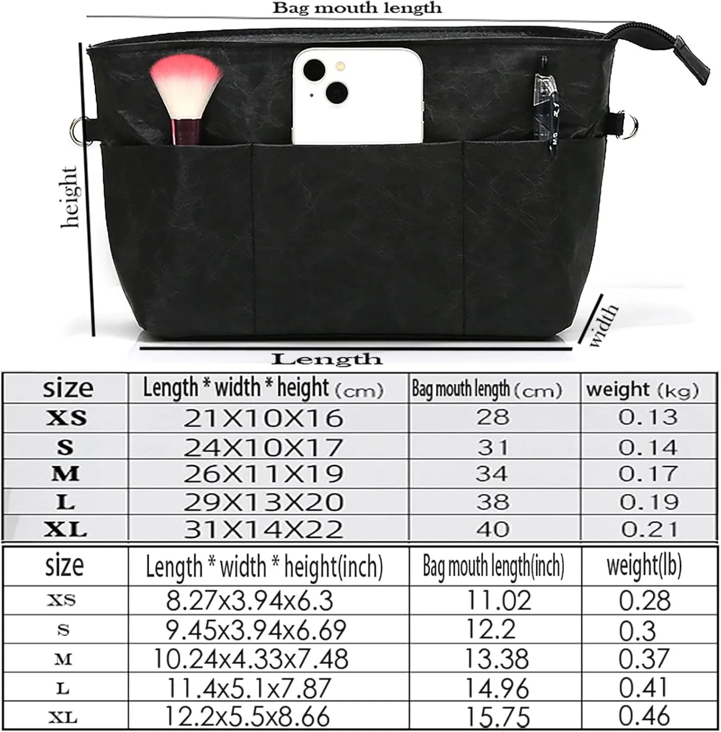 Lckaey Upgraded purse organizer insert for neverfull And more brands handbag-light Dupont Paper organizer4002black-S