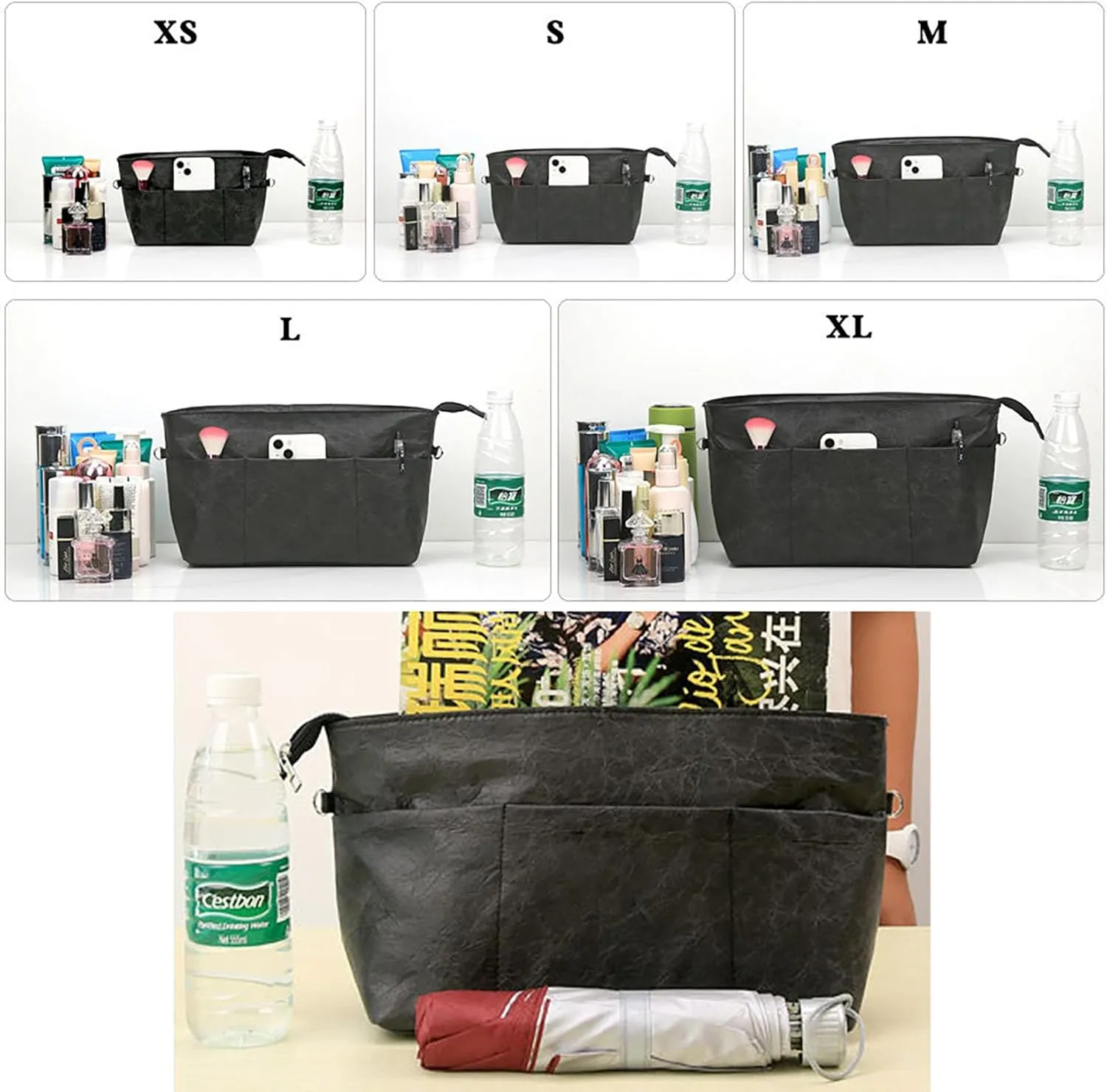 Lckaey Upgraded purse organizer insert for neverfull And more brands handbag-light Dupont Paper organizer4002black-S