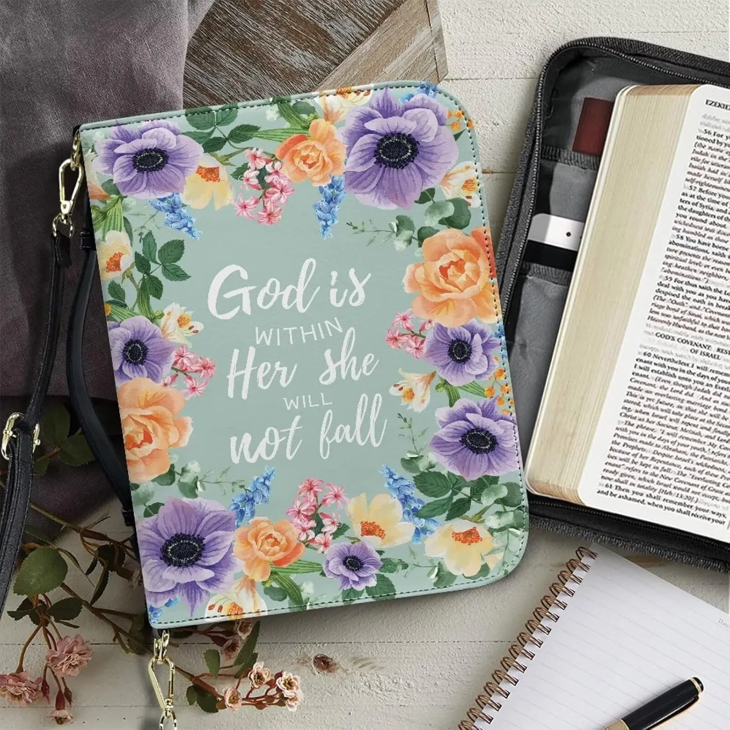 Leather Bible Bags with Shoulder Strap for Women Water Resistant Bible Book Covers