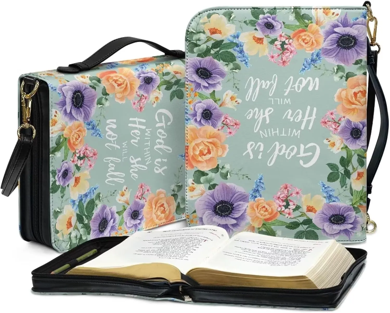 Leather Bible Bags with Shoulder Strap for Women Water Resistant Bible Book Covers