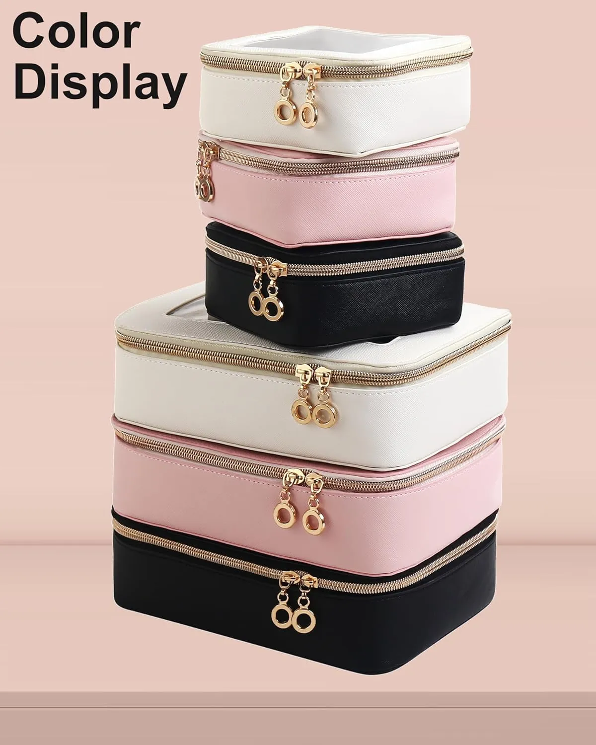 Leather Clear Makeup Bags Set - Travel Clear Cosmetic Bag Case with Zipper, Transparent TSA Approved Toiletry Bags for Travel Essentials Car Accessories for Women (Pink, S M)