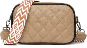 Leather Crossbody Bag for Women, Small Purse Shoulder Bag with Wide Strap, Zipper Pocket, Crossbody Handbag for Women