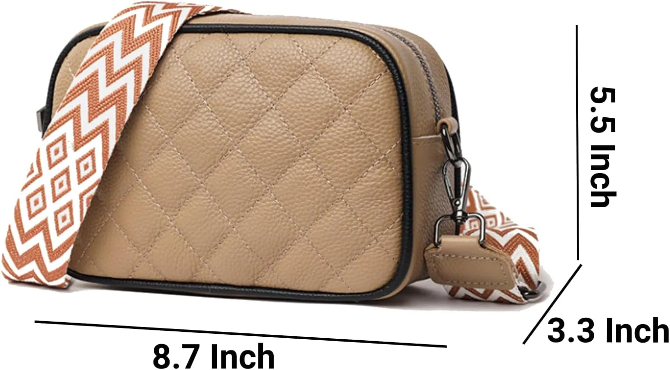 Leather Crossbody Bag for Women, Small Purse Shoulder Bag with Wide Strap, Zipper Pocket, Crossbody Handbag for Women