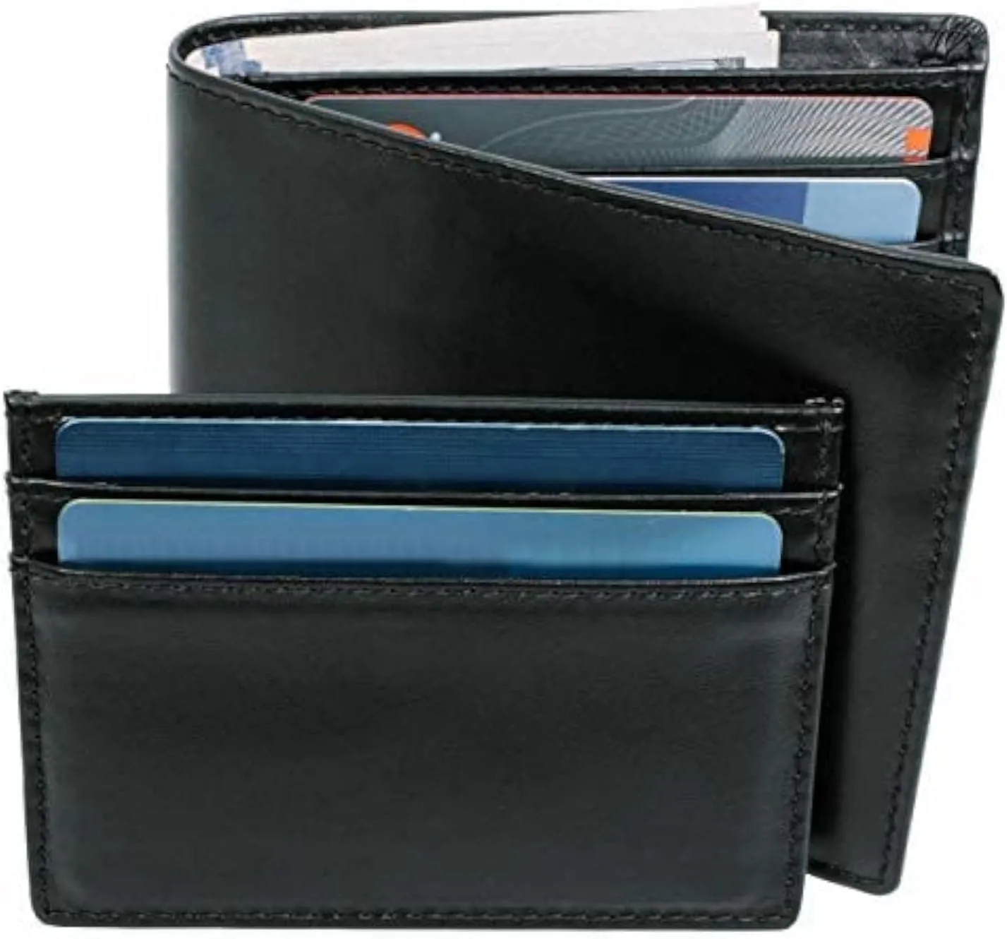 Leather Men's RFID Bifold Wallet with Removable Slim Front Pocket Card Holder, Black