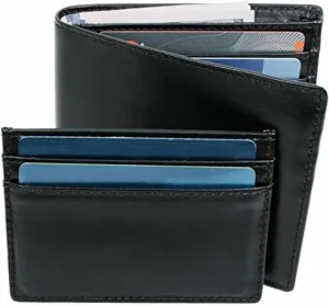 Leather Men's RFID Bifold Wallet with Removable Slim Front Pocket Card Holder, Black