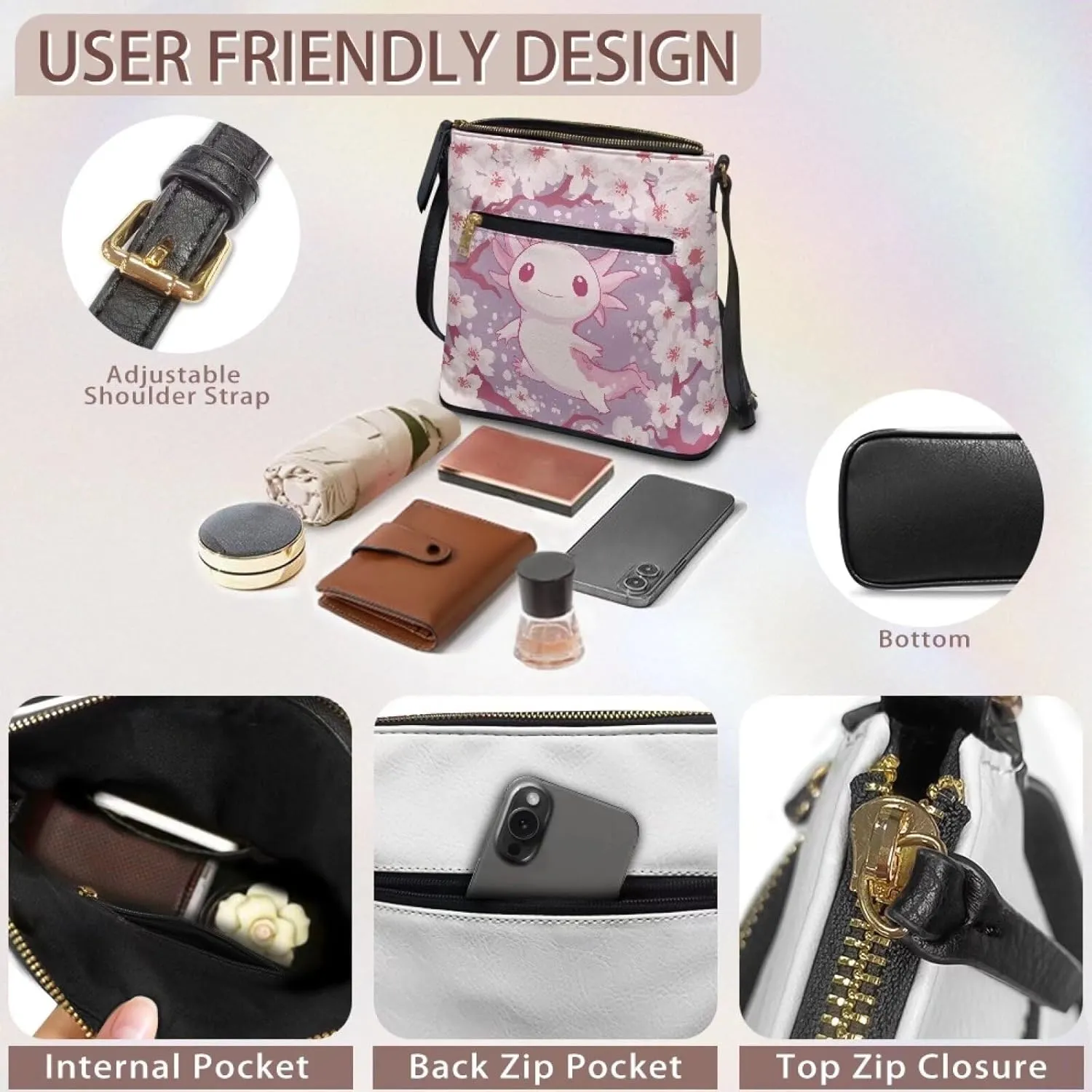 Leather Purse for Women, Small Leather Hobo Bag for Women Fashion Travel Sling Purse Zippered for Girls