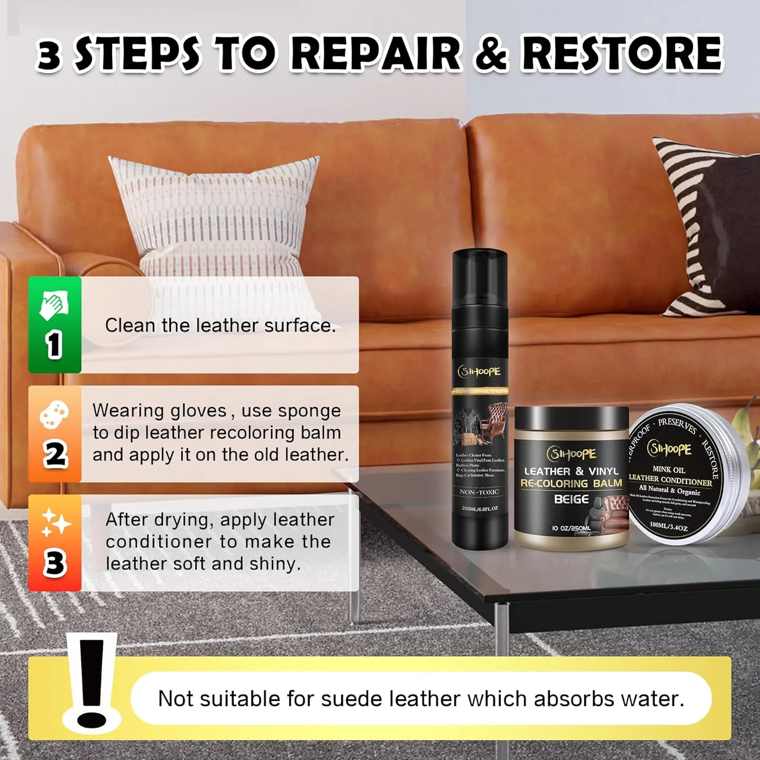 Leather Repair Kit-Cleaner-Recoloring-Balm-Conditioner-Mink-Oil-for-Car-Seat-Furniture-Couch-Shoe - Better Stain Remover Leather Sofa Boots Bags Chair Vinyl Scratch Color Restorer(Beige)