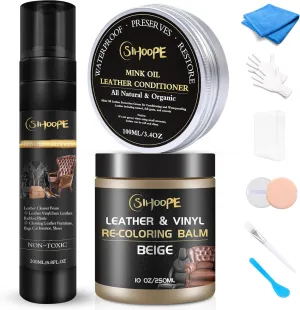 Leather Repair Kit-Cleaner-Recoloring-Balm-Conditioner-Mink-Oil-for-Car-Seat-Furniture-Couch-Shoe - Better Stain Remover Leather Sofa Boots Bags Chair Vinyl Scratch Color Restorer(Beige)