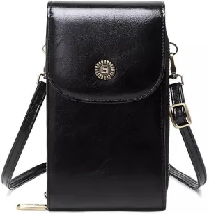 Leather Small Crossbody Bags for Women with Adjustable Shoulder Straps and Cell Phone Purse that has RFID (Radio Frequency Identification) Protection Function.(A-Black-01)