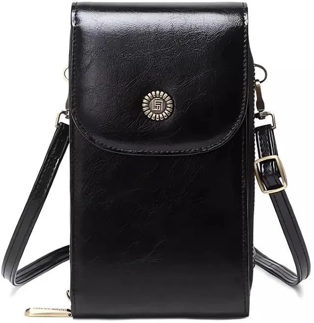 Leather Small Crossbody Bags for Women with Adjustable Shoulder Straps and Cell Phone Purse that has RFID (Radio Frequency Identification) Protection Function.(A-Black-01)
