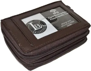 Leatherboss Leather RFID Identity Safe Double Zippered Accordion Wallet