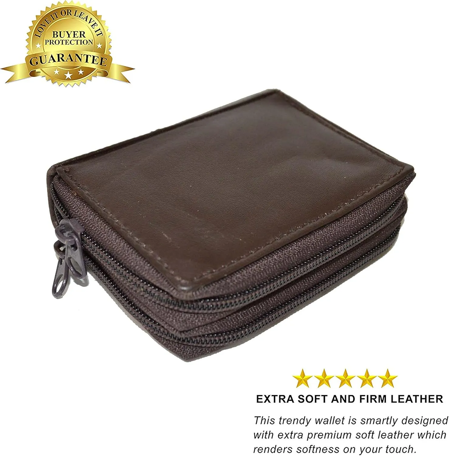 Leatherboss Leather RFID Identity Safe Double Zippered Accordion Wallet
