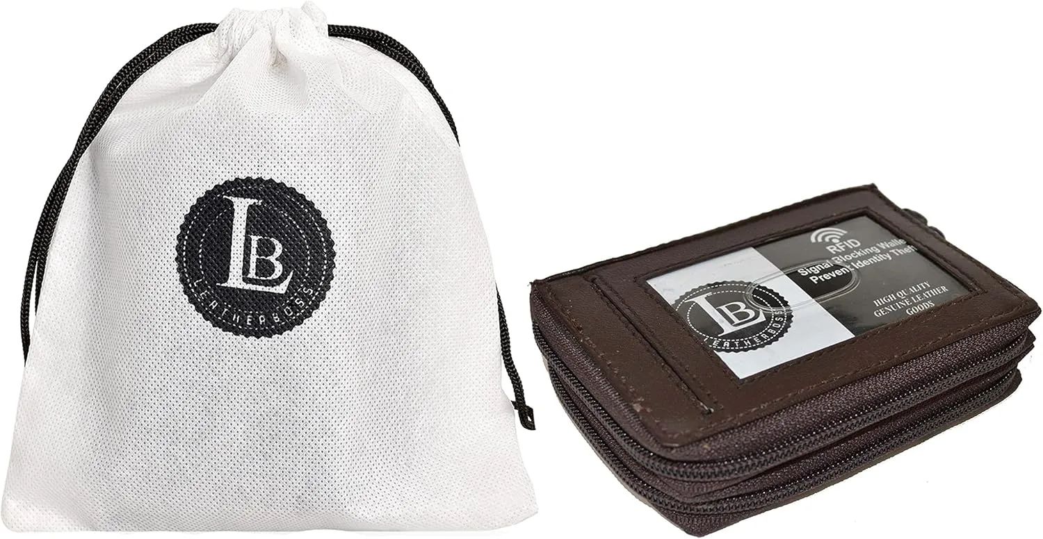Leatherboss Leather RFID Identity Safe Double Zippered Accordion Wallet