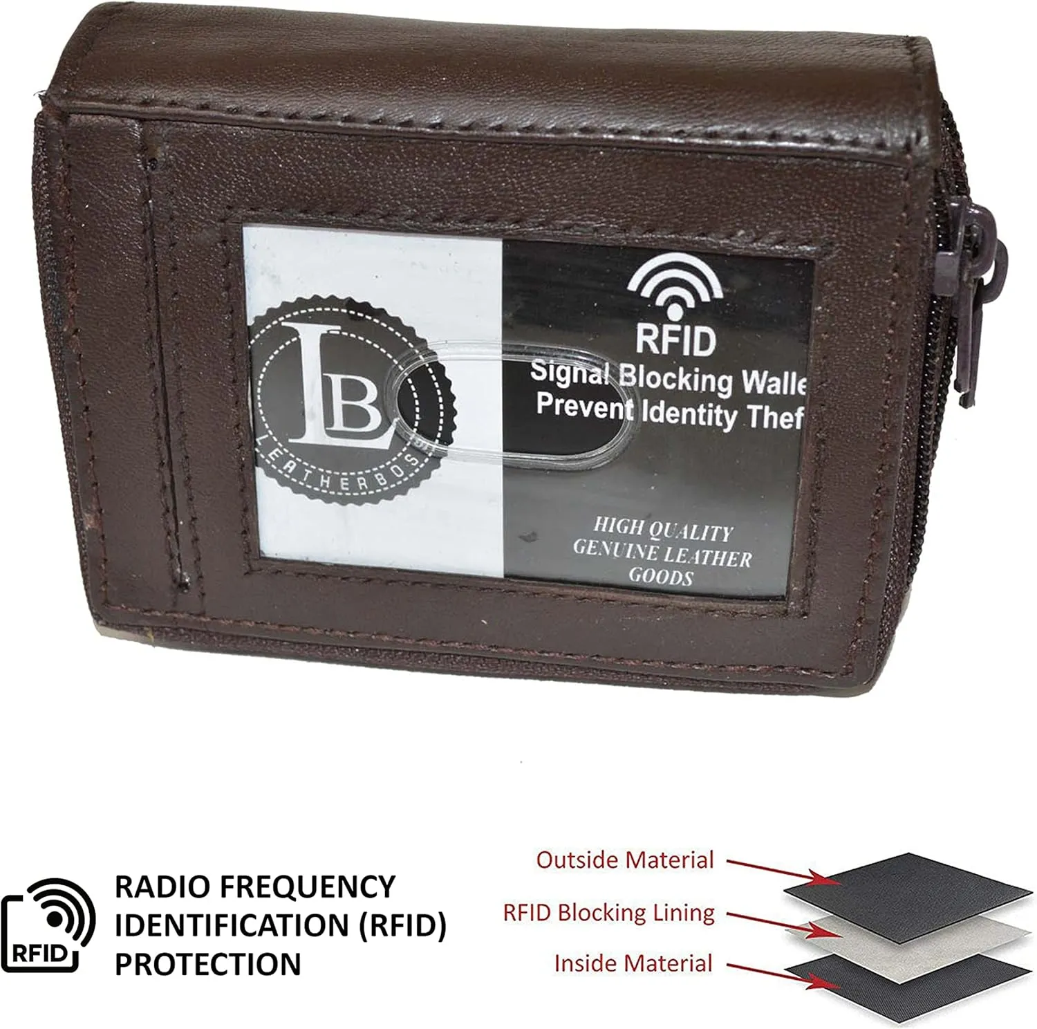 Leatherboss Leather RFID Identity Safe Double Zippered Accordion Wallet