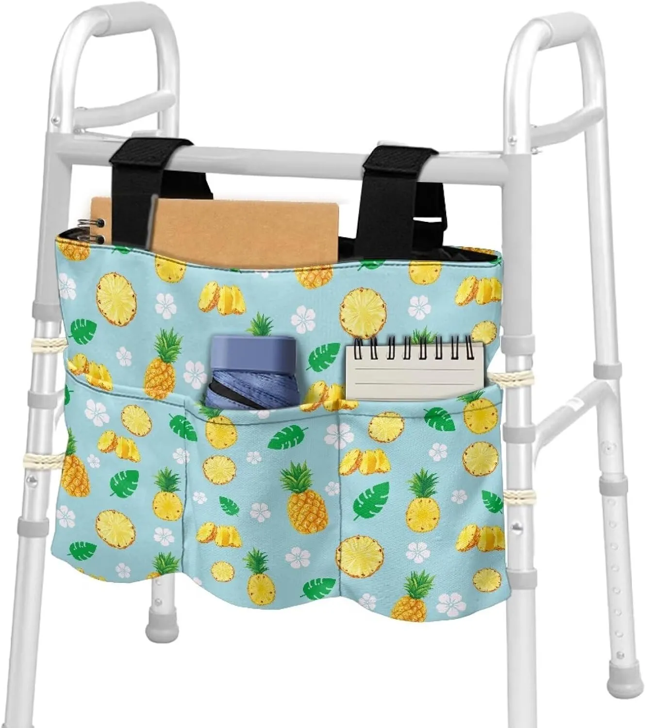LedBack Walk Accessories Lightweight Walker Bag for Seniors Large Capacity Organizer Pouch Storage Walker Storage Bag with Small Pockets, Pineapple Leaf Design