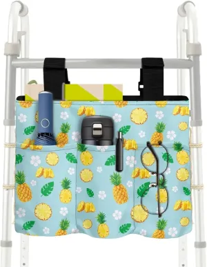 LedBack Walk Accessories Lightweight Walker Bag for Seniors Large Capacity Organizer Pouch Storage Walker Storage Bag with Small Pockets, Pineapple Leaf Design