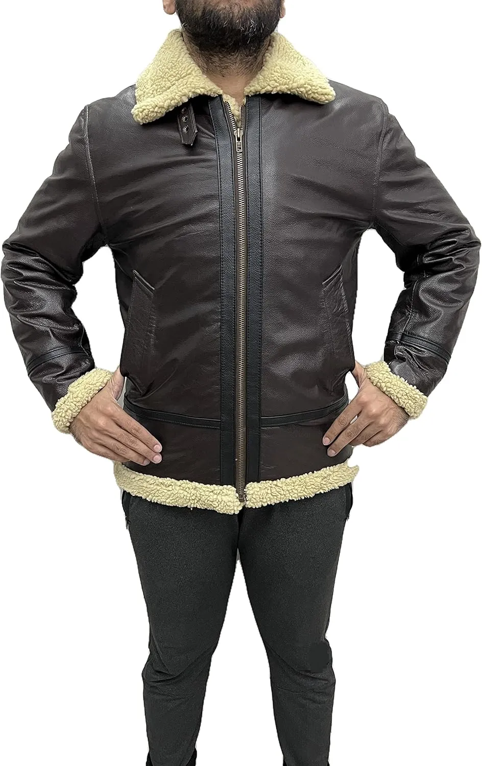 Leon S.K RE 4 Remake B3 Aviator WWII Artificial Fur Real Cowhide Leather Jacket
