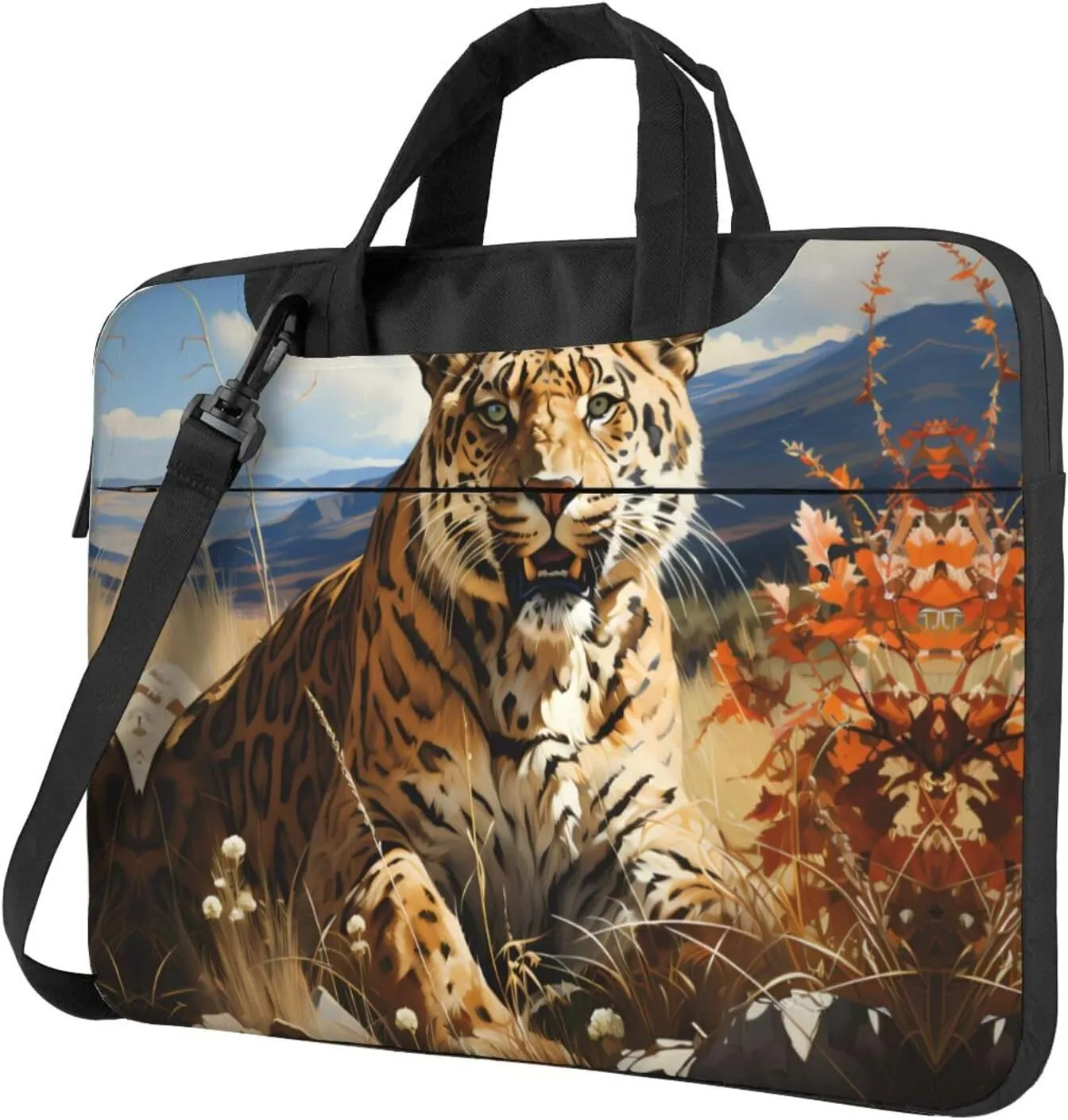 Leopard in search of prey Laptop Bag, Multifunctional Shoulder Messenger Bag, 14.96 Inch Long Computer Case, Briefcase Handbag Shoulder Bag