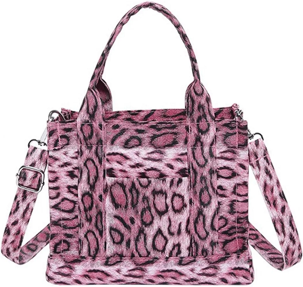 Leopard Purse Edgy Structured Mini Tote Bag Cheetah Print Leather Faux Fur Crossbody Purse Casual Street Hangouts