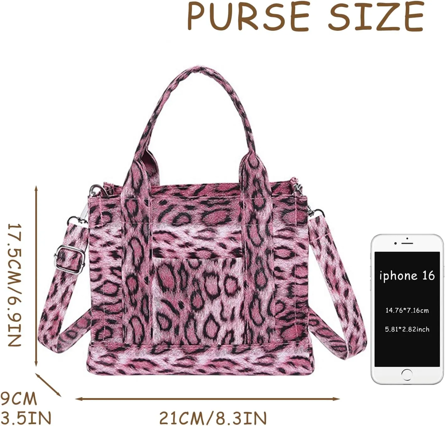 Leopard Purse Edgy Structured Mini Tote Bag Cheetah Print Leather Faux Fur Crossbody Purse Casual Street Hangouts