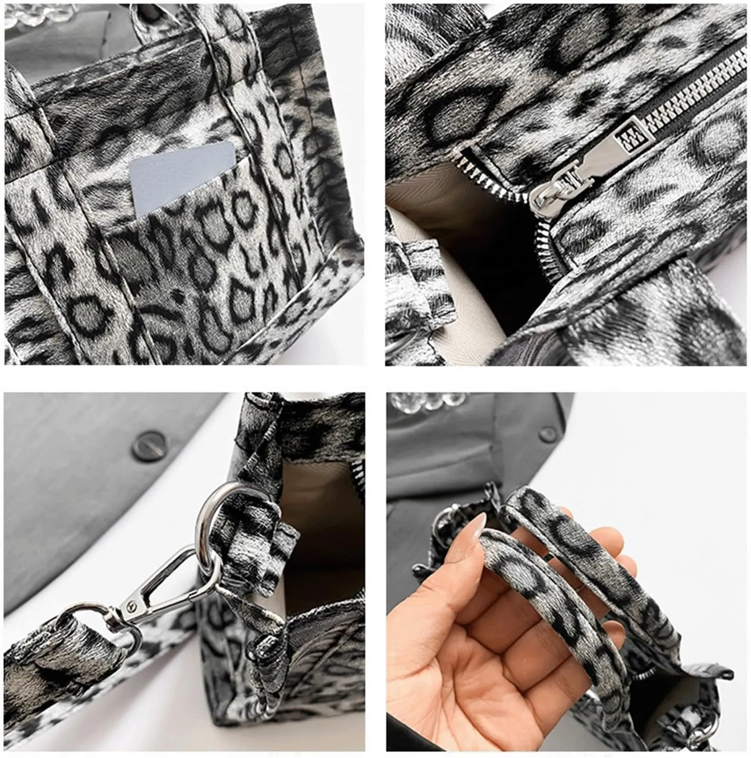 Leopard Purse Edgy Structured Mini Tote Bag Cheetah Print Leather Faux Fur Crossbody Purse Casual Street Hangouts