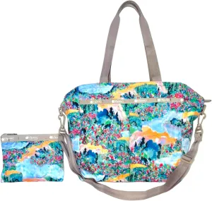 LeSportsac Scenic Brush Large Ever Tote Handbag/Convertible Crossbody   Top Handle Tote & Cosmetic Bag, Style 3802/Color E554, Vibrant Wildflowers & Landscapes, Watercolor Inspired Summer Palette
