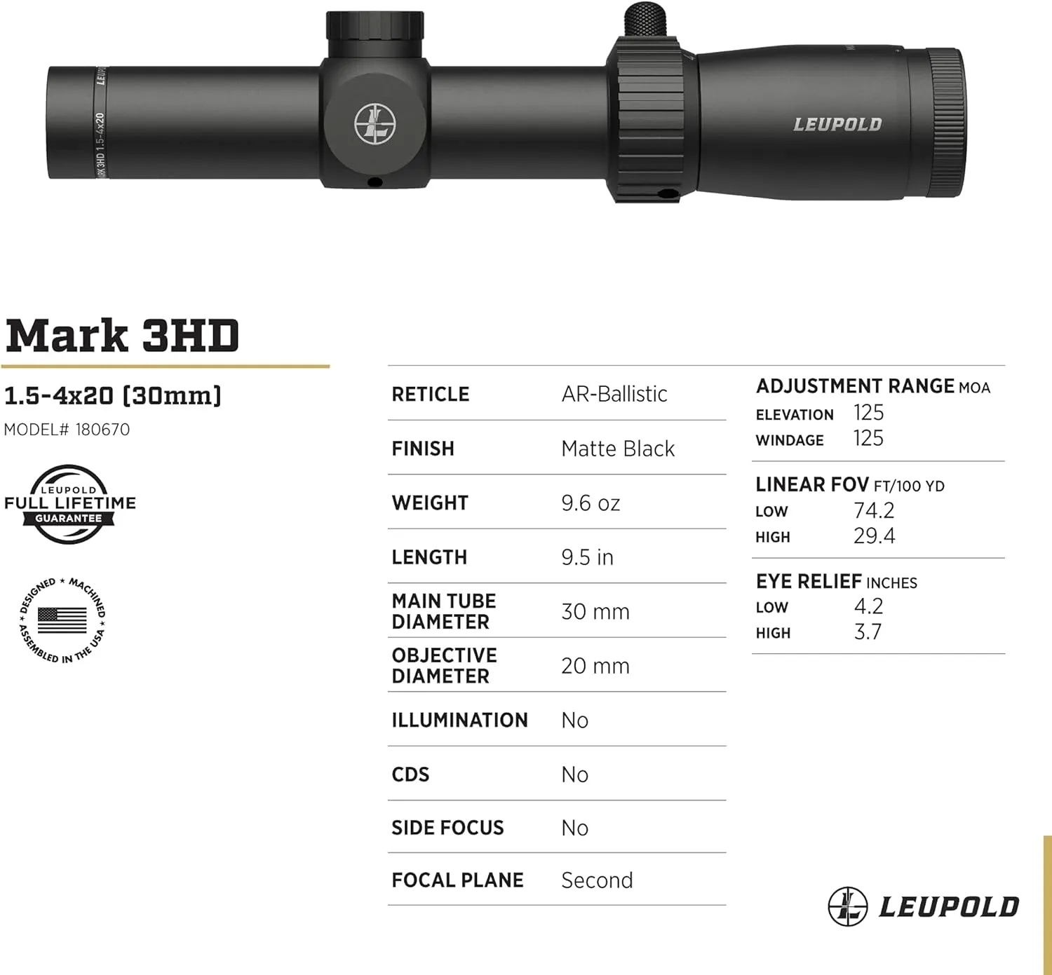 Leupold Mark 3HD - 1.5-4x20 Riflescope