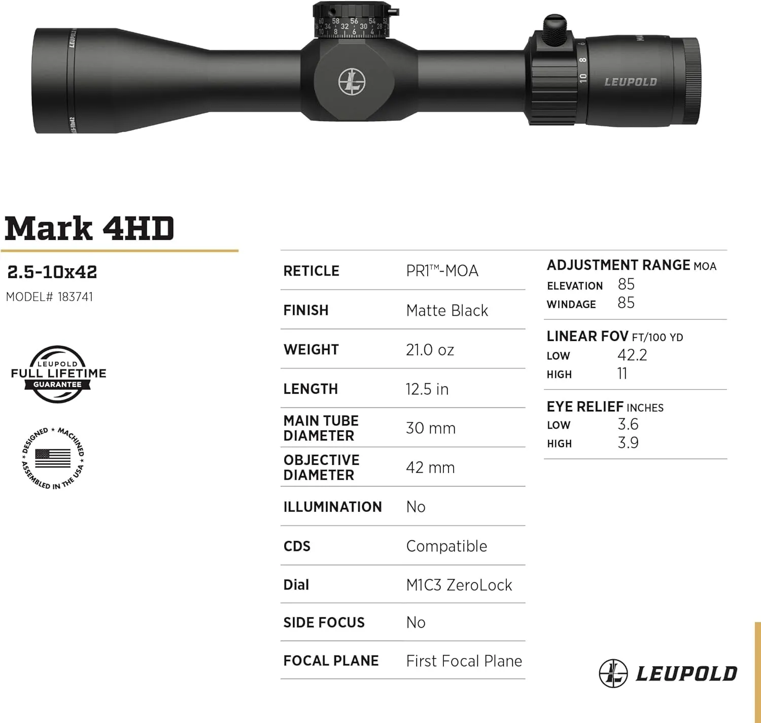 Leupold Mark 4HD 2.5-10x42 (30mm) Riflescope