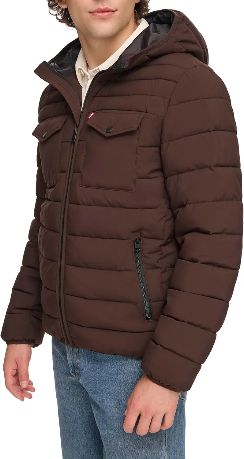 Levi's mens Water Resistant Performance Stretch Hooded Puffer Jacket