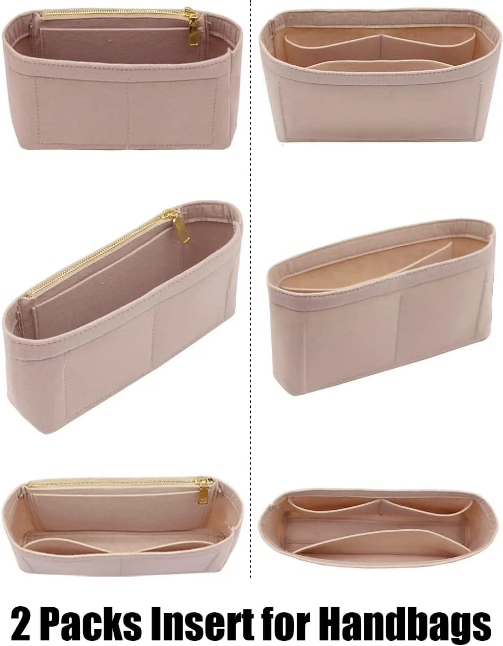 LEXSION Felt Insert Purse Organizer with Zipper,Small Handbag Tote Shaper Insert for GG Marmont Matelasse Shoulder Bag(Pack of 2)- Buy 1 Get 1 Bag Free Medium 8030 Beige