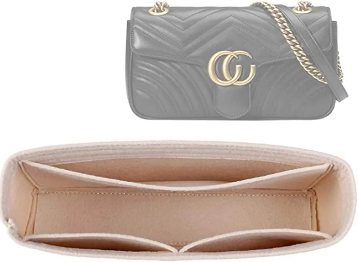 LEXSION Felt Insert Purse Organizer with Zipper,Small Handbag Tote Shaper Insert for GG Marmont Matelasse Shoulder Bag(Pack of 2)- Buy 1 Get 1 Bag Free Medium 8030 Beige