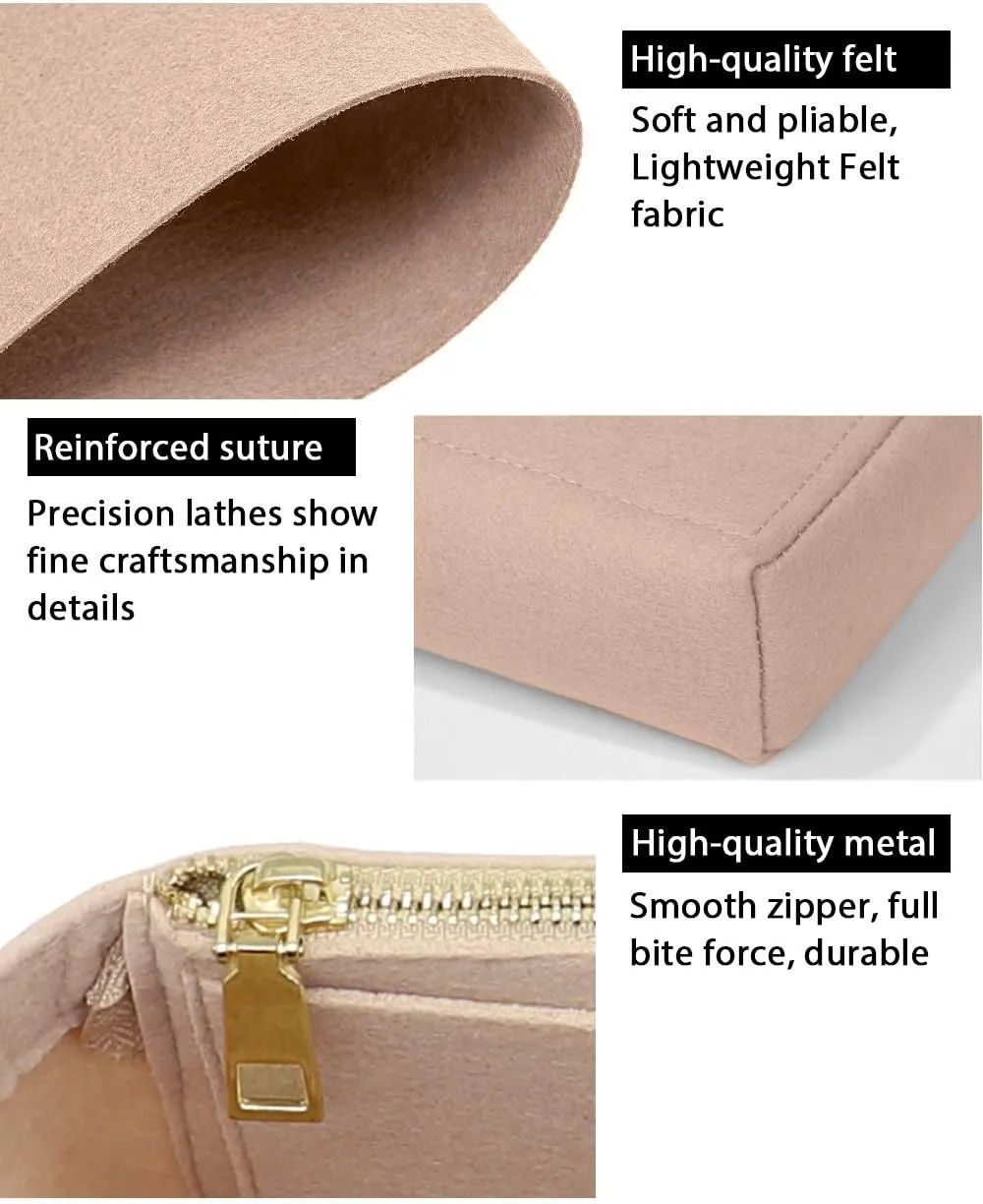 LEXSION Felt Insert Purse Organizer with Zipper,Small Handbag Tote Shaper Insert for GG Marmont Matelasse Shoulder Bag(Pack of 2)- Buy 1 Get 1 Bag Free Medium 8030 Beige