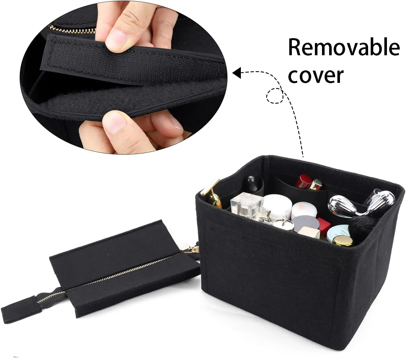 LEXSION Felt Purse Organizer Insert for Picotin 22,Bag Organizer with Detachable Zipper cover 8031 Black L