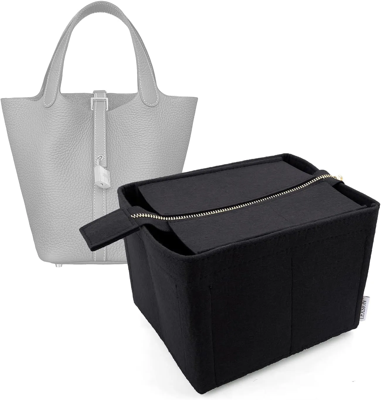LEXSION Felt Purse Organizer Insert for Picotin 22,Bag Organizer with Detachable Zipper cover 8031 Black L