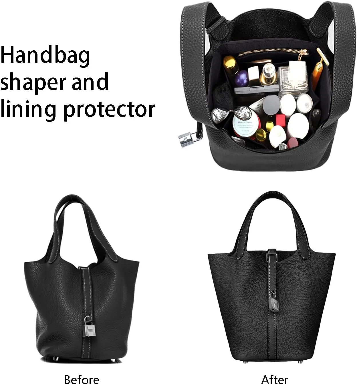 LEXSION Felt Purse Organizer Insert for Picotin 22,Bag Organizer with Detachable Zipper cover 8031 Black L